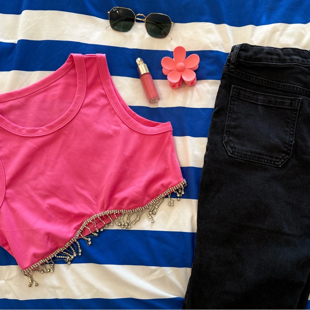 Pink Beaded Crop Top